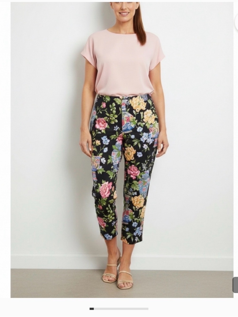 Laundry By Shelli Segal Black Floral Cropped Slim Pants